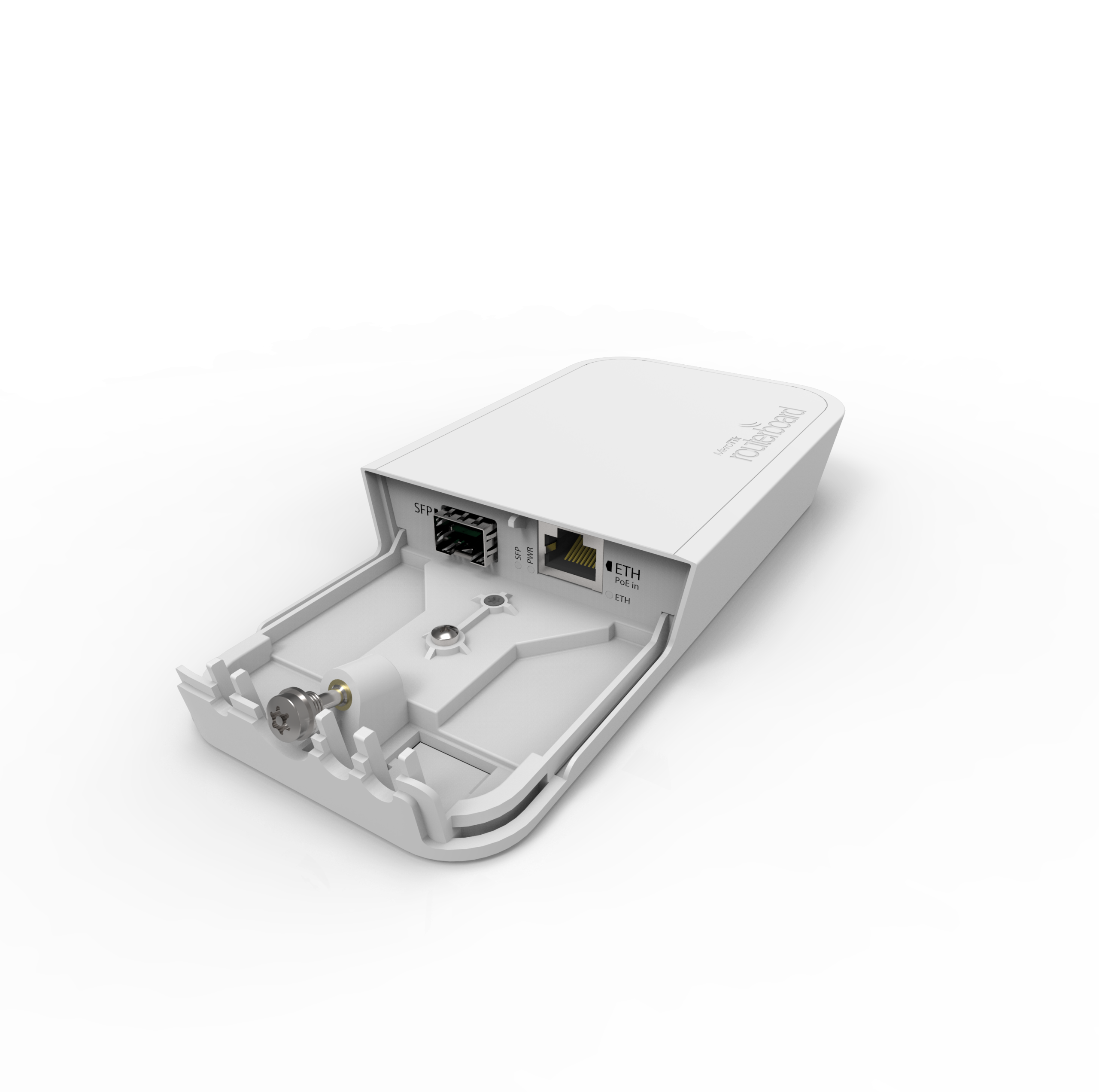 mikrotik fiber to copper converter in outdoor enclosure, poe injector, power supply